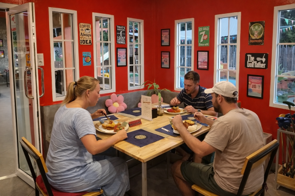 German Restaurant Chiang Mai Hangdong Indoor Guests dining at Hangdong Minigolf Chiang Mai German Restaurant indoor seating